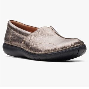 Clarks Unstructured Un Loop Stride Pebble Metallic Slip On Loafers Sz 8.5M